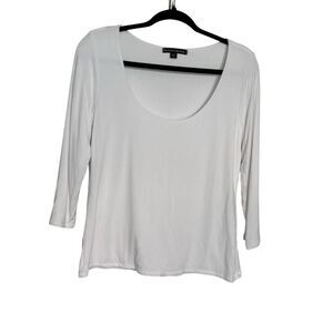 Boston Proper scoop neck 3/4 Sleeve Top Blouse Women’s Size Medium White Stretch